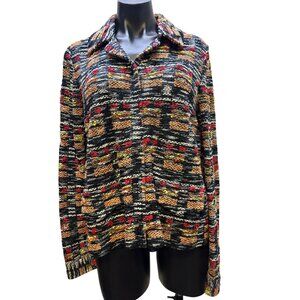 St. John Tweed Jacket Zip Front Multicolor Blue Red Size 4